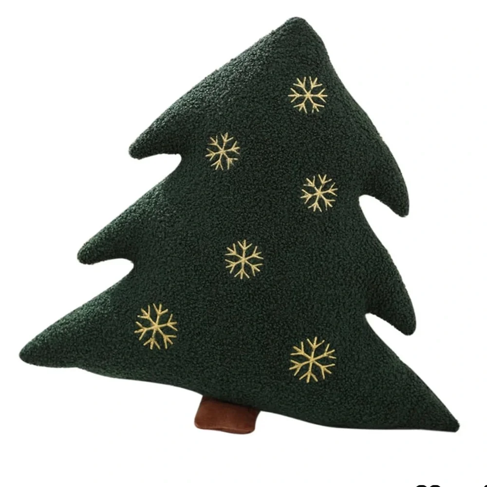 Festive Green Christmas Tree Throw Pillow